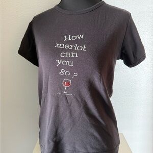 Black Graphic T-Shirt with Wine Glass Design